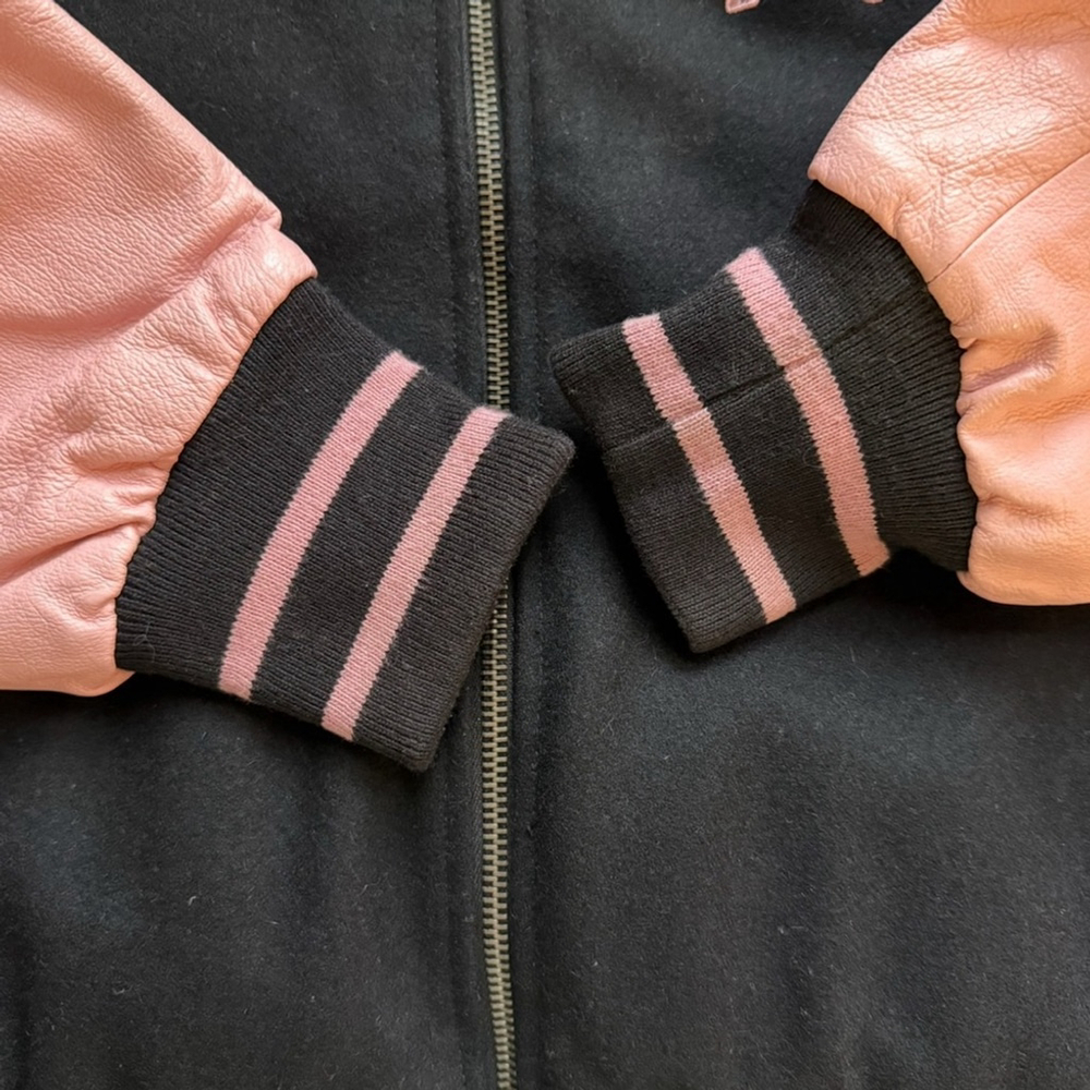 PLAYBOY Vintage Y2K Reversible Black and Pink Leather Letterman’s Jacket Size M - Picture 14 of 16